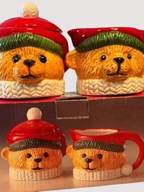 Vintage Ceramic Bear Sugar & Creamer Collectible Excellent Condition